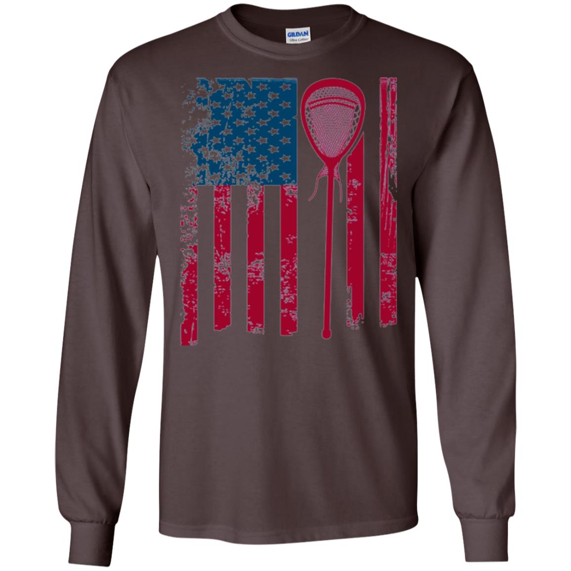 Lacrosse Player T-shirt Lacrosse American Flag Stick Dark Chocolate