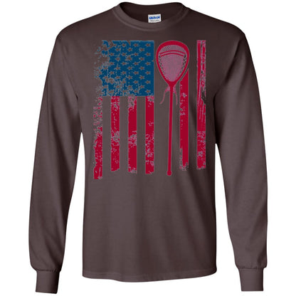 Lacrosse Player T-shirt Lacrosse American Flag Stick Dark Chocolate