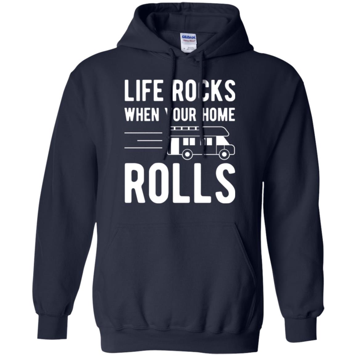 Camper Rv T-shirt Life Rocks When Your Home Roll Navy
