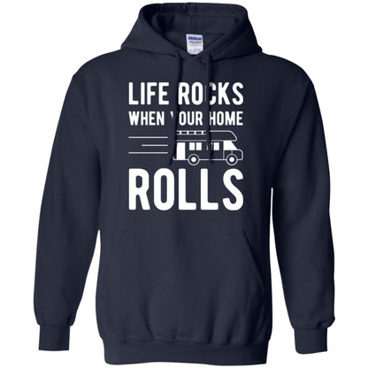 Camper Rv T-shirt Life Rocks When Your Home Roll Navy