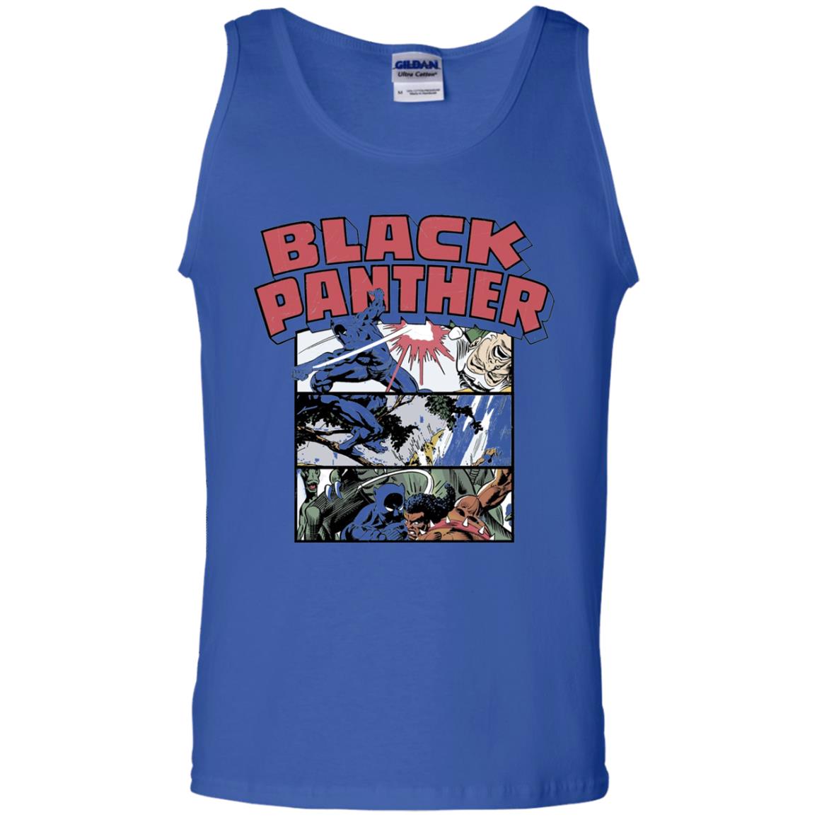 Black Panther Retro Comic Stacked Panel Art T-shirt Royal