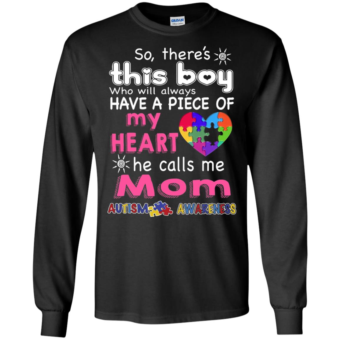 There_s This Boy He Call Me Mom Autism Awareness T-shirt Black