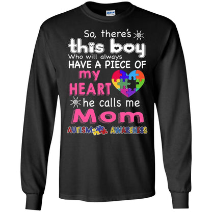 There_s This Boy He Call Me Mom Autism Awareness T-shirt Black