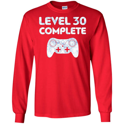 Level 30 Complete Video Gamer 30th Birthday Shirt Red