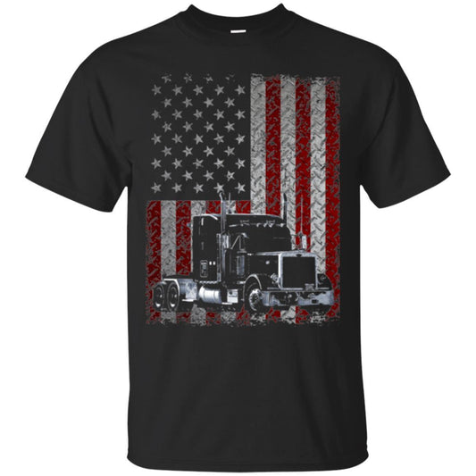 Trucker T-shirt Truck Driver American Flag Black