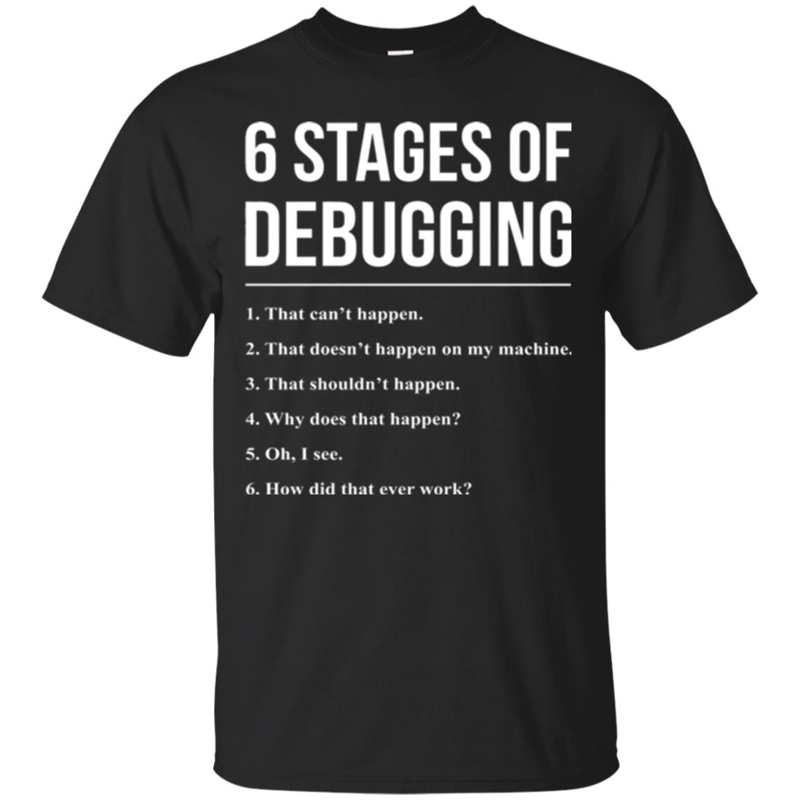 Programmer T-shirt 6 Stages Of Debugging Black