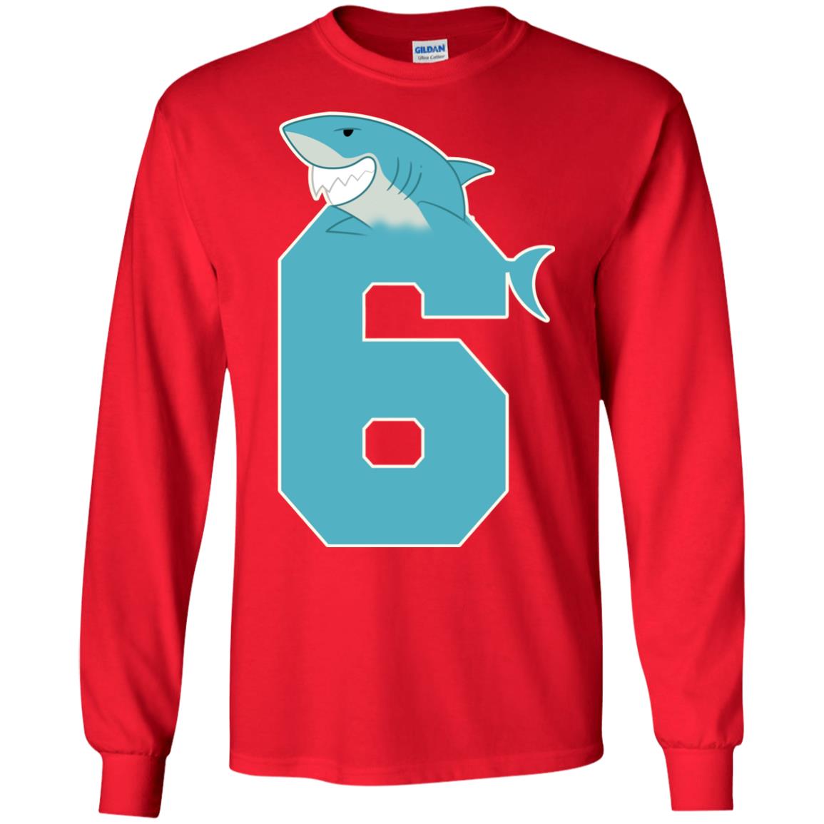 6th Birthday Shark Party Shirt Red