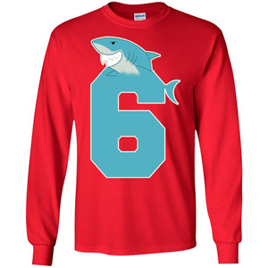 6th Birthday Shark Party ShirtG240 Gildan LS Ultra Cotton T-Shirt