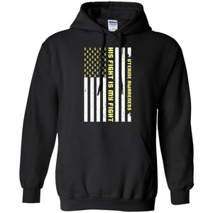 Uterine Awareness His Fight Is My Fight Peach Ribbon Stars Flag Of Usa ShirtG185 Gildan Pullover Hoodie 8 oz.