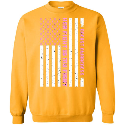 Breast Awareness His Fight Is My Fight Pink Ribbon Stars Flag Of Usa Shirt Gold