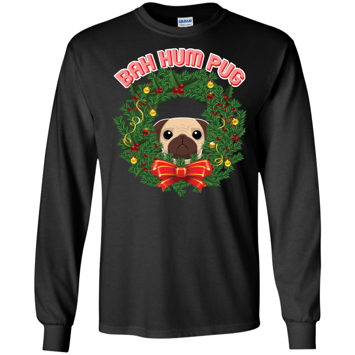 Christmas T-Shirt Bah Hum Pug Black