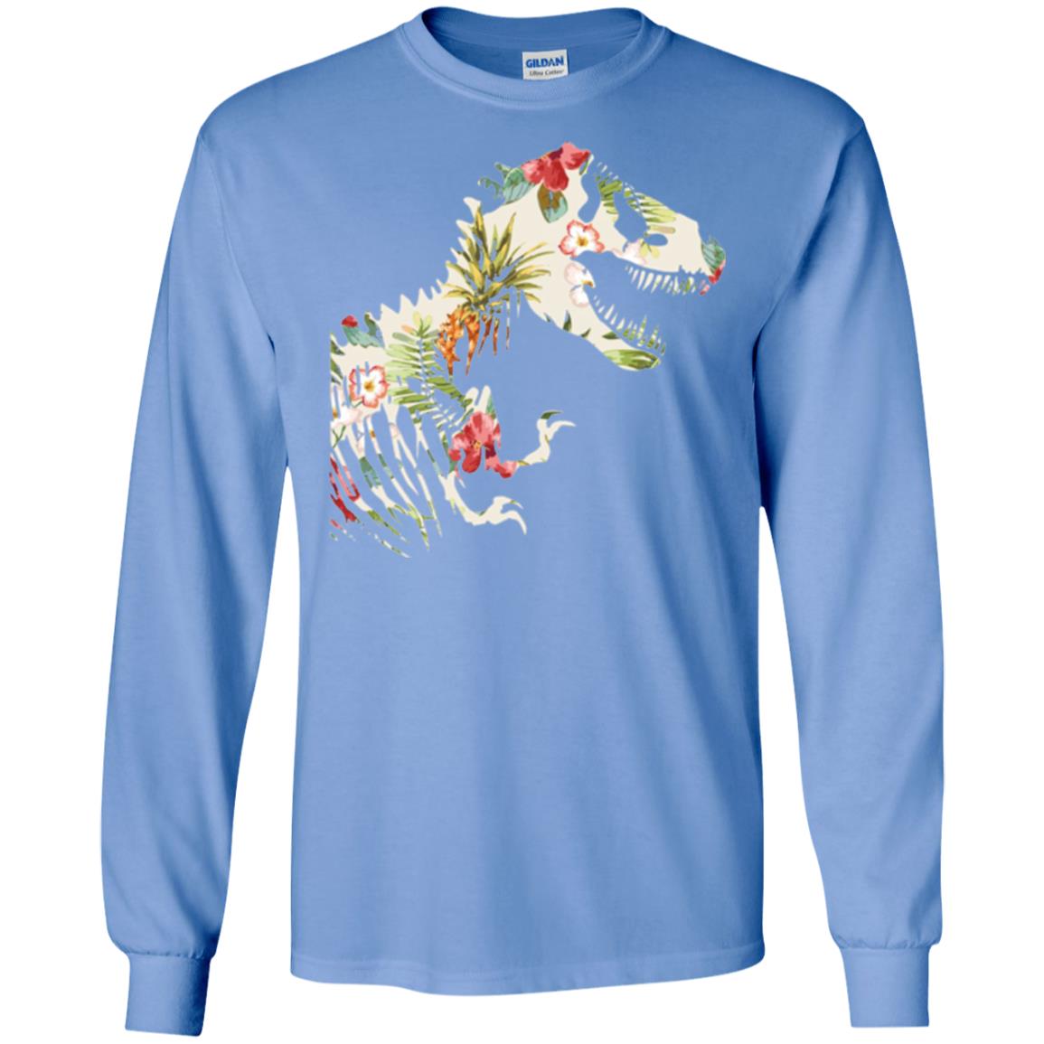 Dinosaur T-shirt Floral Tropical Hawaiian Pattern T Rex Carolina Blue