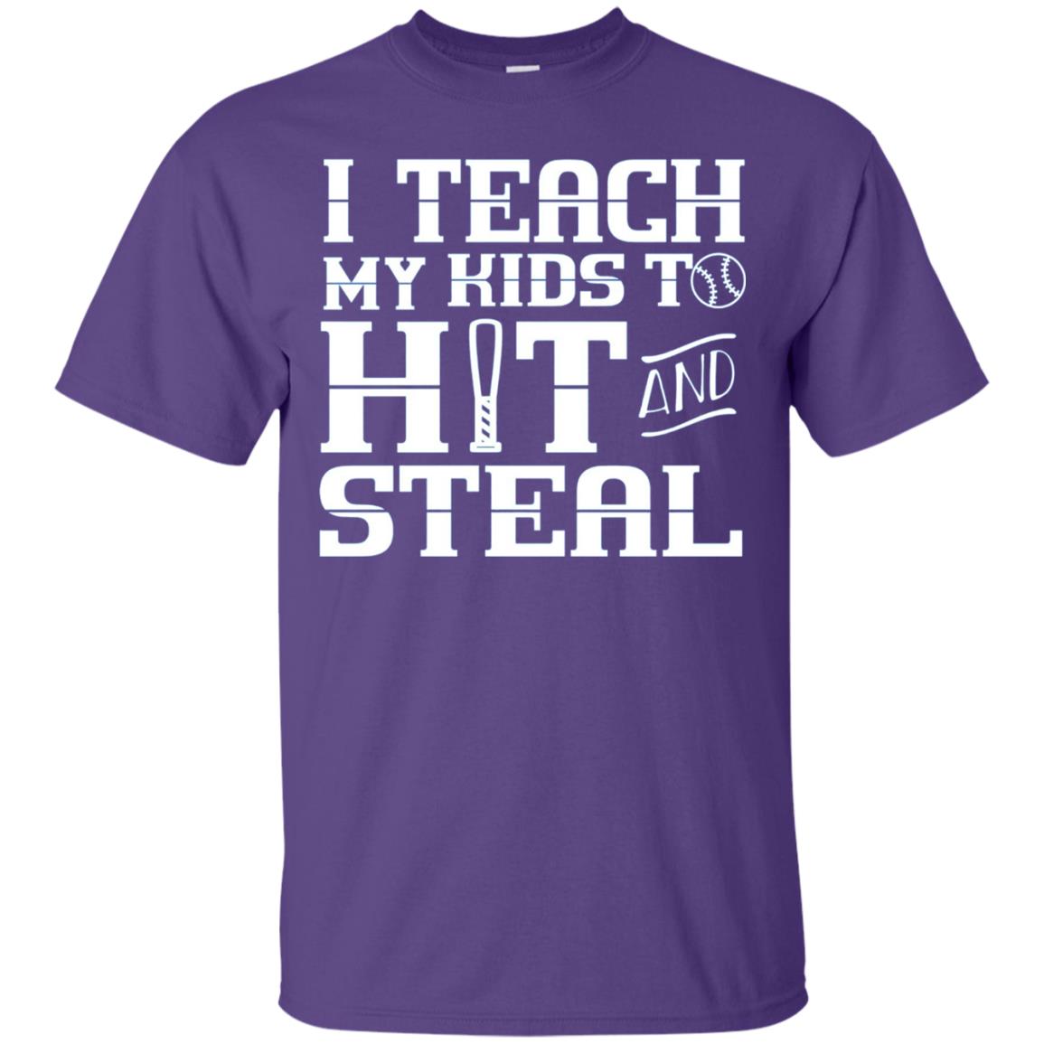 I Teach My Kids To Hit And Steal Baseball Mom T-shirt Purple