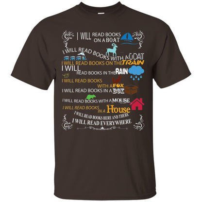 I Will Read Books On A Boat And Everywhere Bookworm T-shirt Dark Chocolate