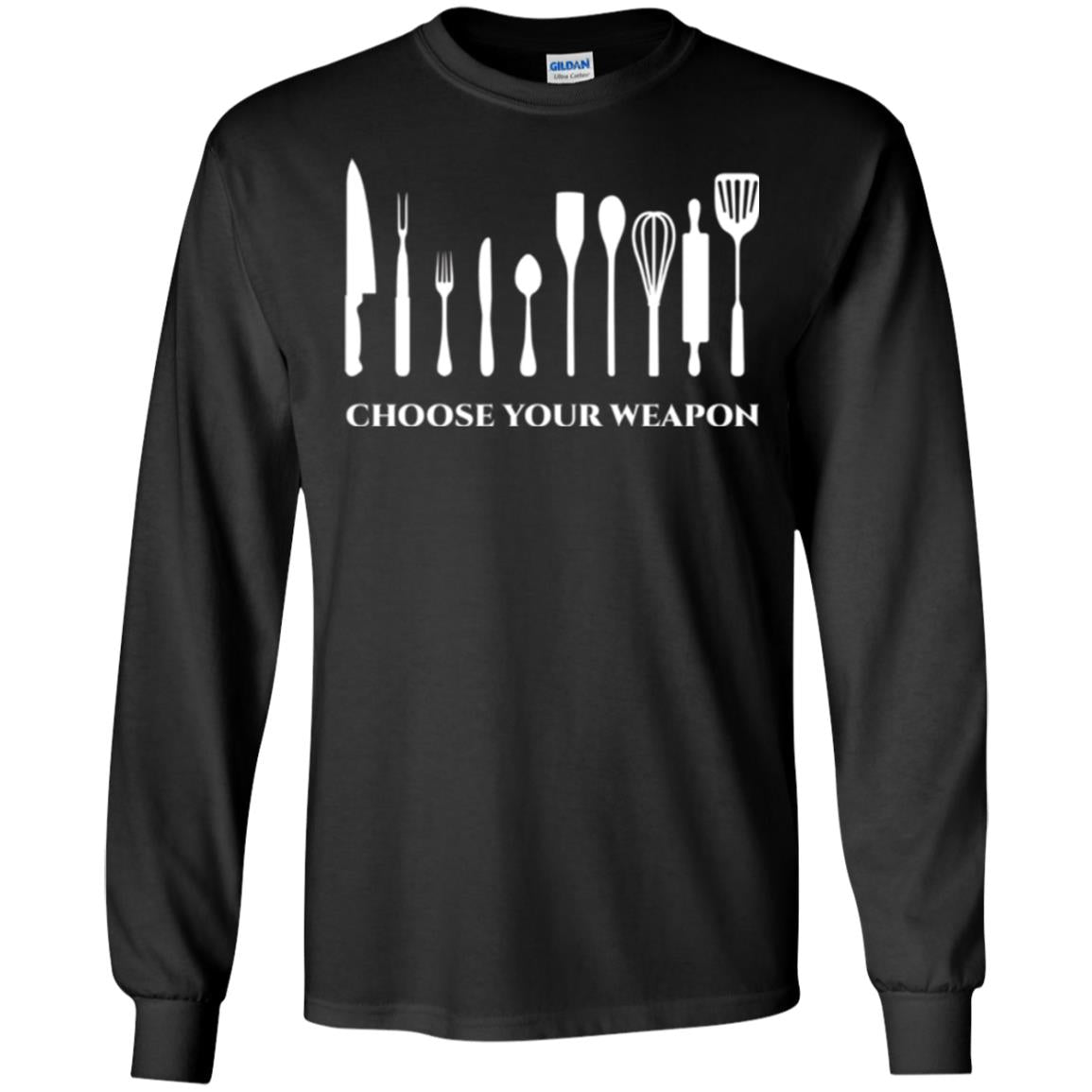 Chef Kitchen Cutlery T-shirt Choose Your Weapon Black