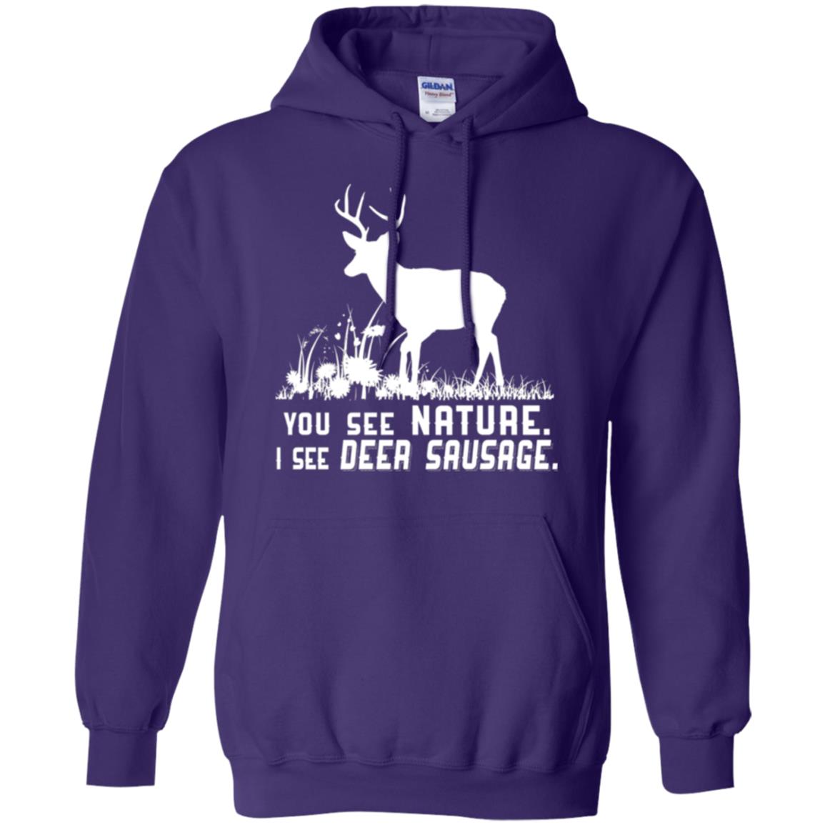 Funny Hunting T-shirt You See Nature I See Deer Sausage Purple