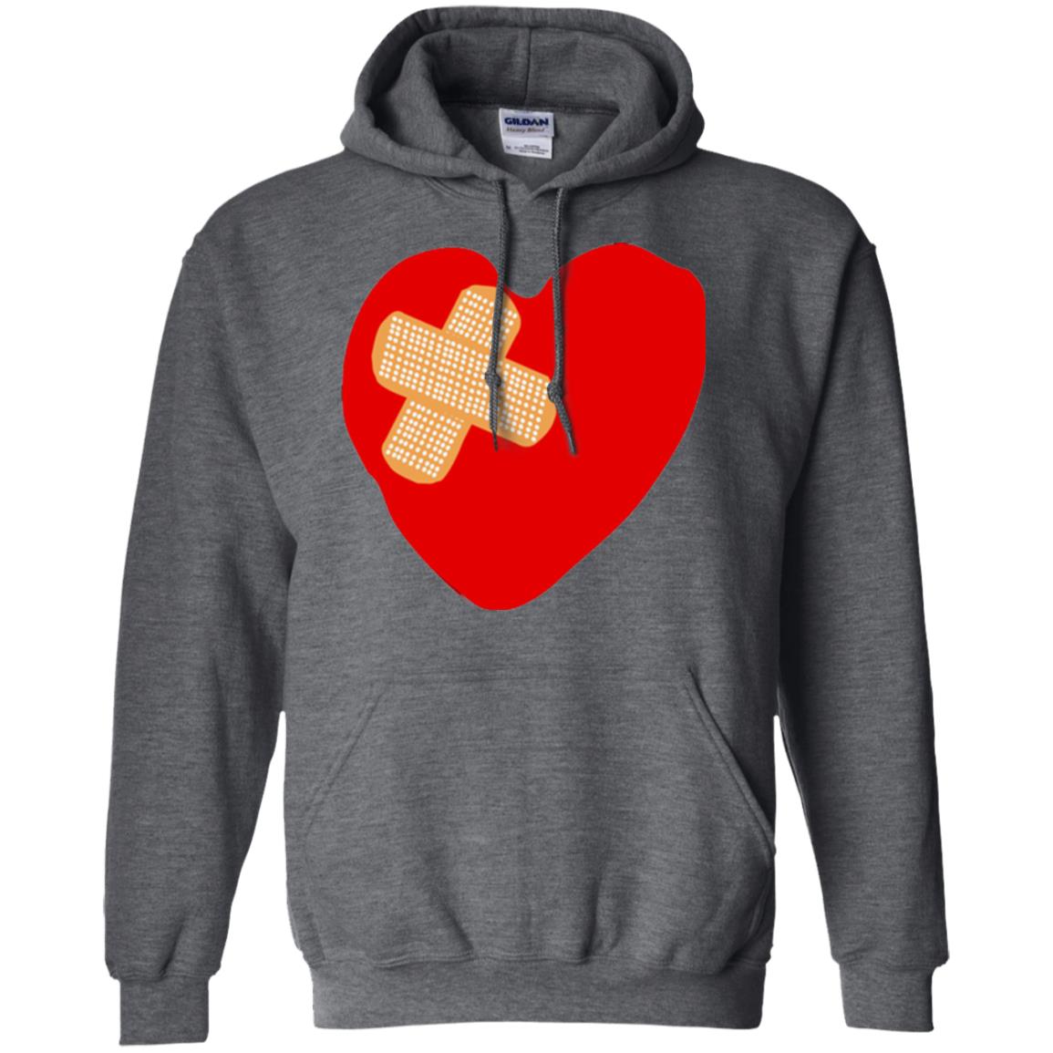 Funny Patched Up Heart Graphic T-shirt Dark Heather