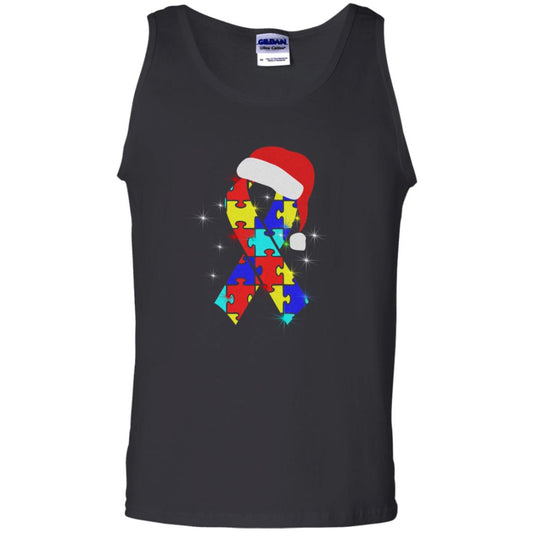 Autism Puzzle Ribbon Santa Hat X-mas Gift Shirt Black