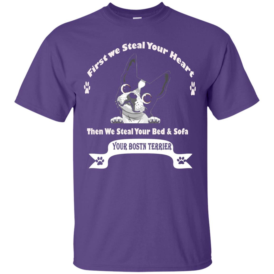 Frist We Steal Your Heart Boston Terrier T-shirt Purple