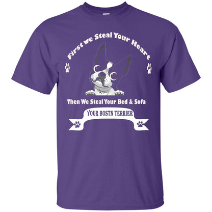 Frist We Steal Your Heart Boston Terrier T-shirt Purple