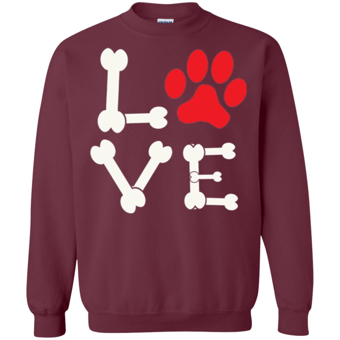 Love My Dog Red Pawprint Dog Bones T-shirt Maroon