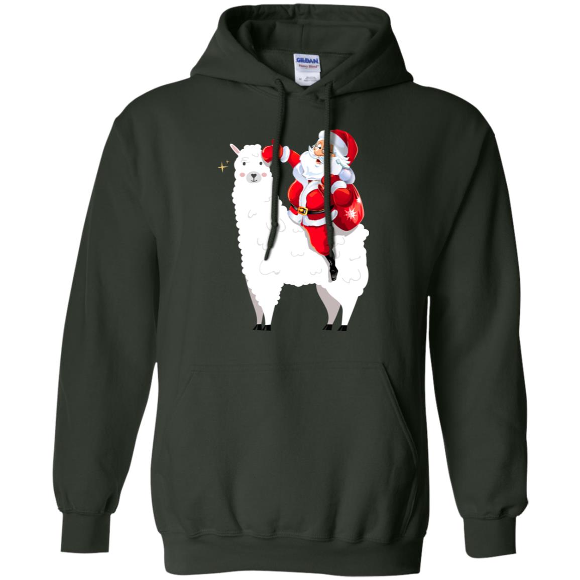 Alpaca Llama And Santa Claus X-mas Gift Shirt Forest Green