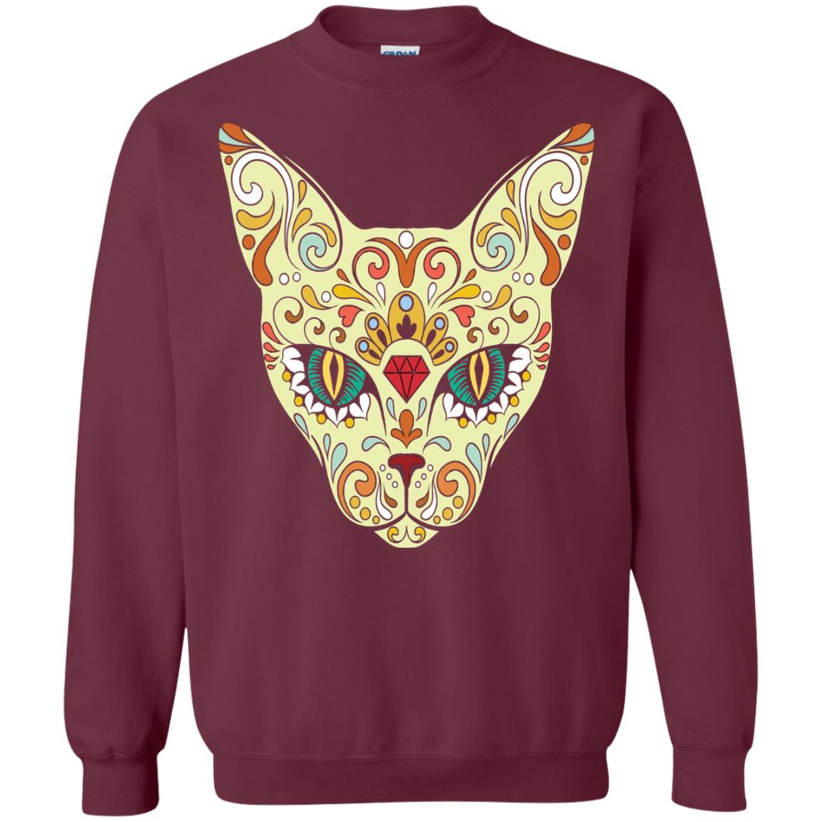 Cat Sugar Skull Design T-shirt Maroon