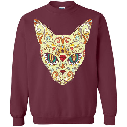 Cat Sugar Skull Design T-shirt Maroon