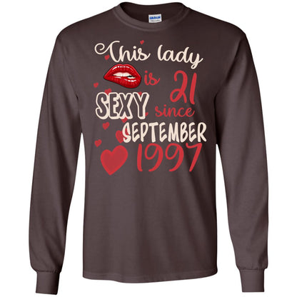 This Lady Is 21 Sexy Since September 1997 21st Birthday Shirt For September Womens Dark Chocolate
