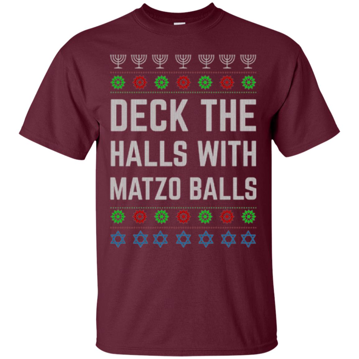 Christmas T-shirt Deck The Halls With Matzo Balls Maroon