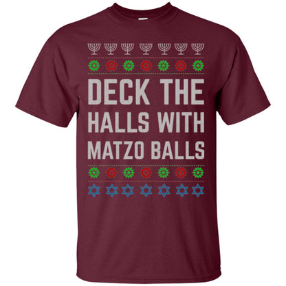 Christmas T-shirt Deck The Halls With Matzo Balls Maroon
