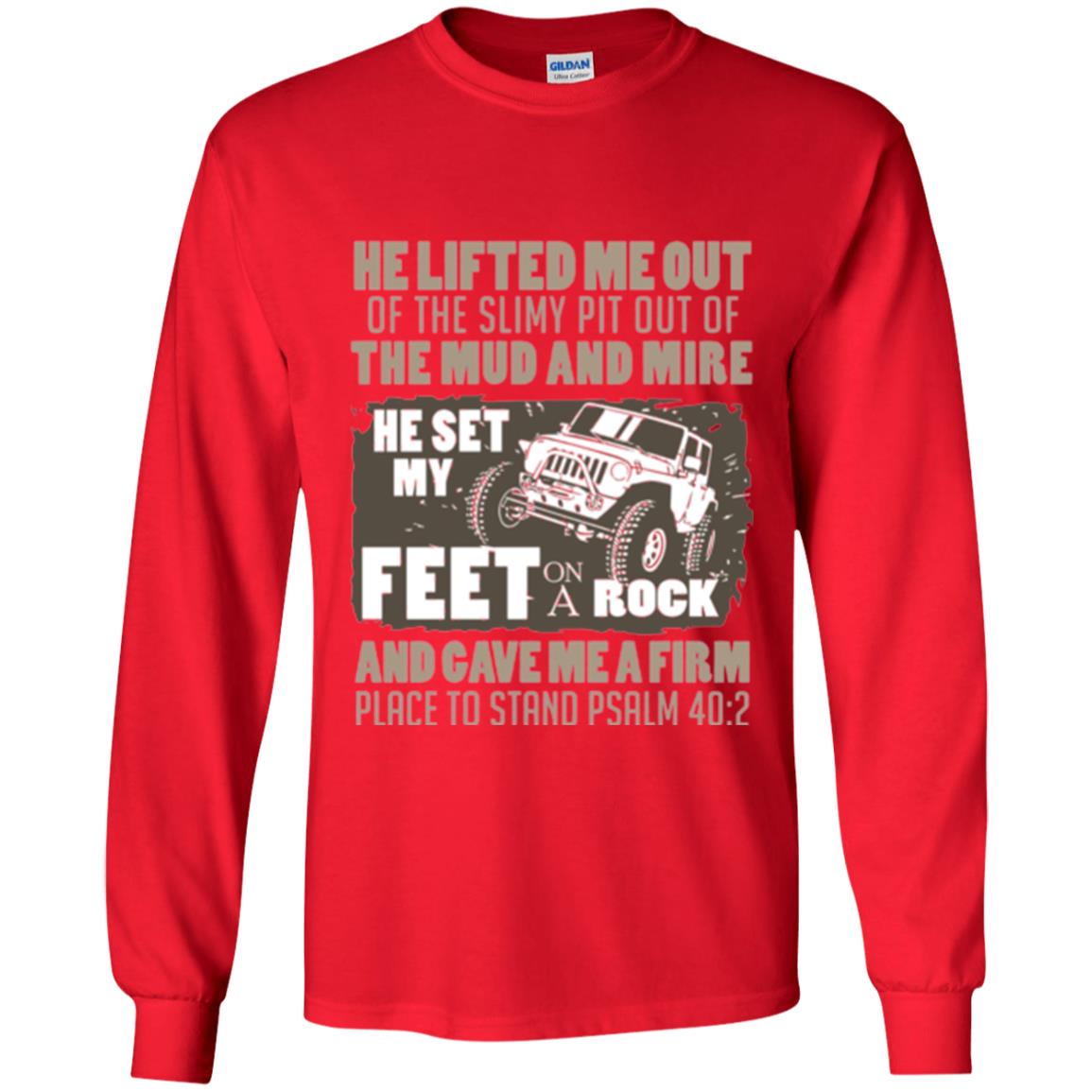 Christian T-shirt He Set My Feet On A Rock He Is My Jeep Red