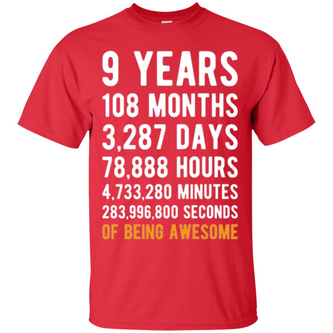 9th Birthday T-shirt 9 Years Old Being Awesome Red