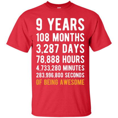 9th Birthday T-shirt 9 Years Old Being Awesome Red