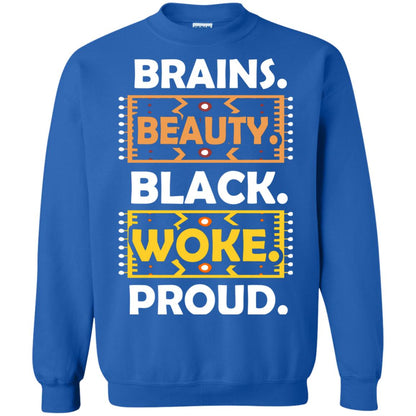 Brains Beauty Black Woke Proud African American T-shirt Royal