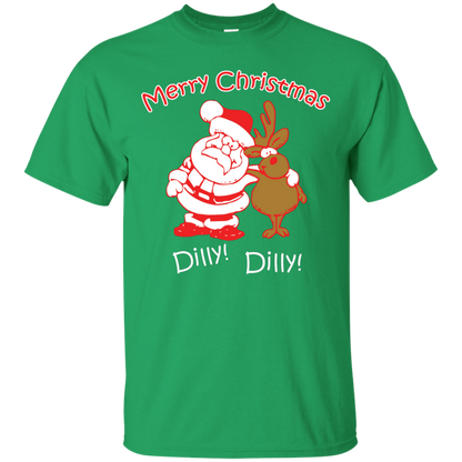 Christmas T-Shirt Merry Christmas Santa And Reindeer Dilly! Dilly! Irish Green