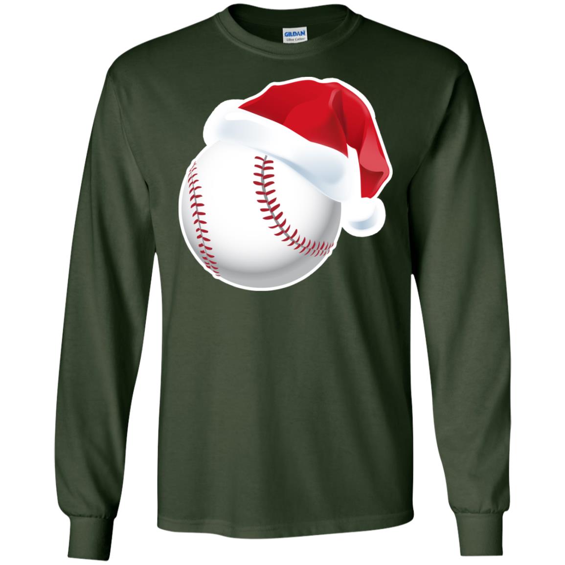 Baseball With Santa Claus Hat X-mas Shirt For Baseball Lovers Forest Green