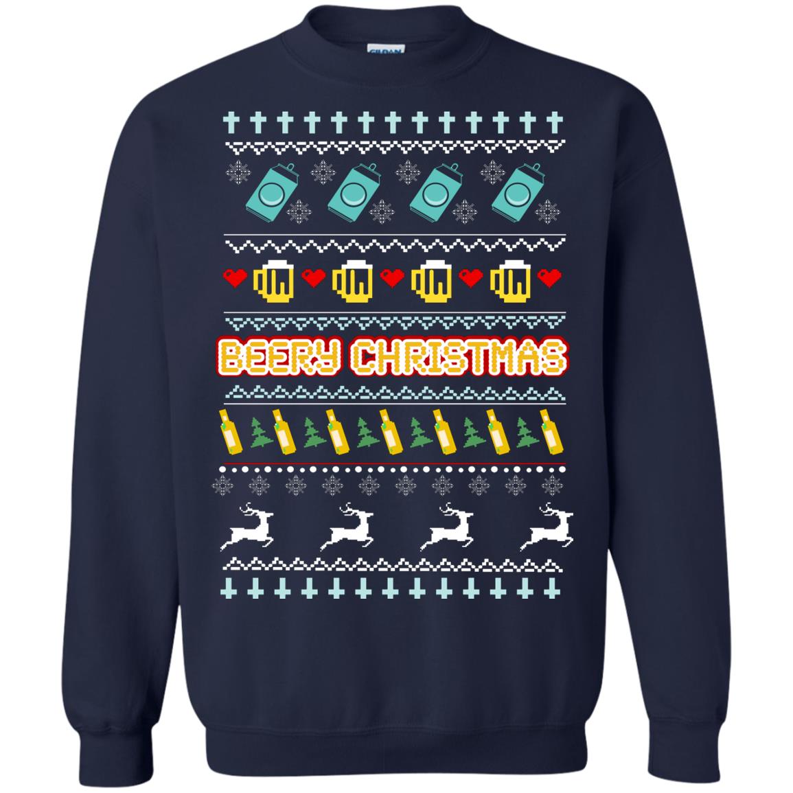 Beery Christmas Merry X-mas Beer Drinking Lovers Gift Shirt Navy