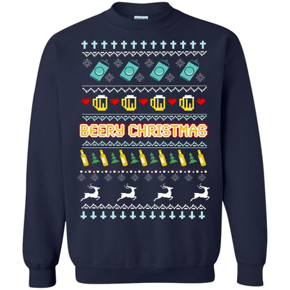 Beery Christmas Merry X-mas Beer Drinking Lovers Gift Shirt Navy