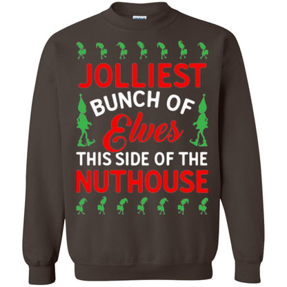 Christmas T-shirt Jolliest Bunch Of Elves This Side Of The Nuthouse Dark Chocolate