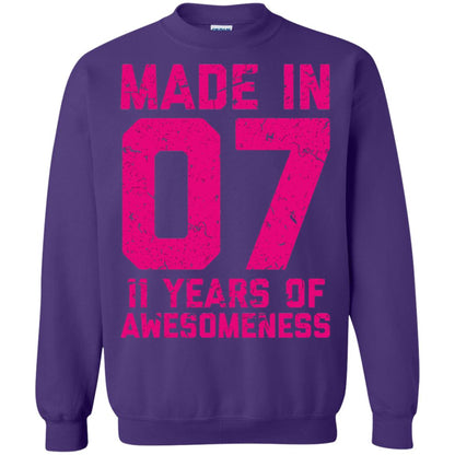 Made In 07 Age 11 Eleven Years Of Awesomeness T-shirt Purple