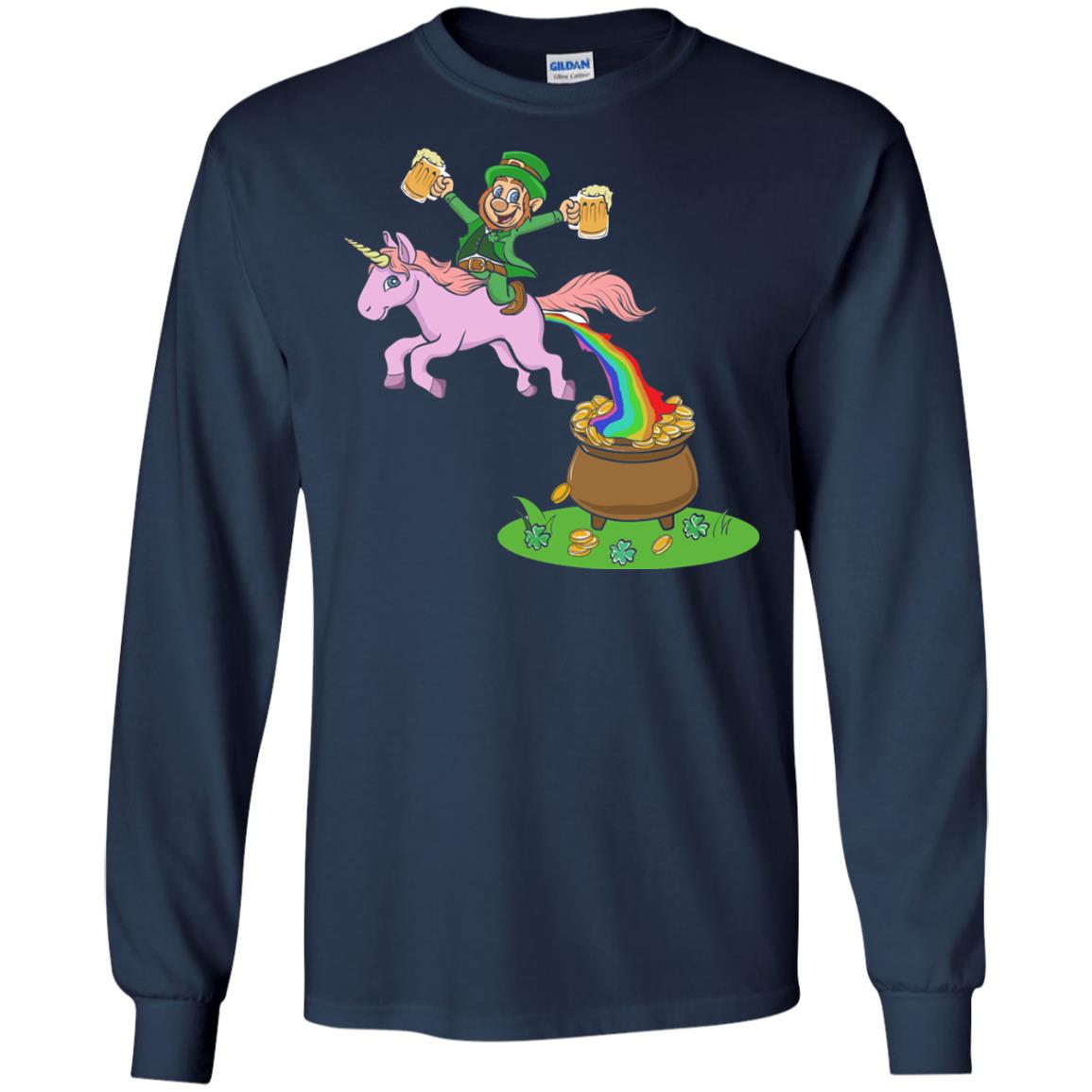 Leprechaun Riding A Unicorn Funny St Patricks Day T-shirt Navy