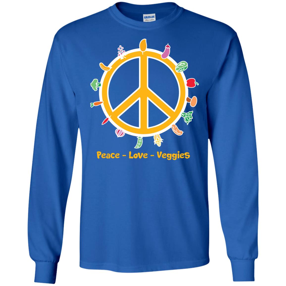 Vegetarian T-shirt Peace Love Veggies Royal