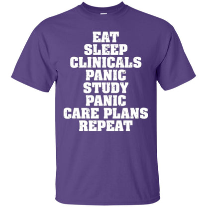 Funny Nursing Student T-shirt Eat Sleep Clinicals Panic Purple
