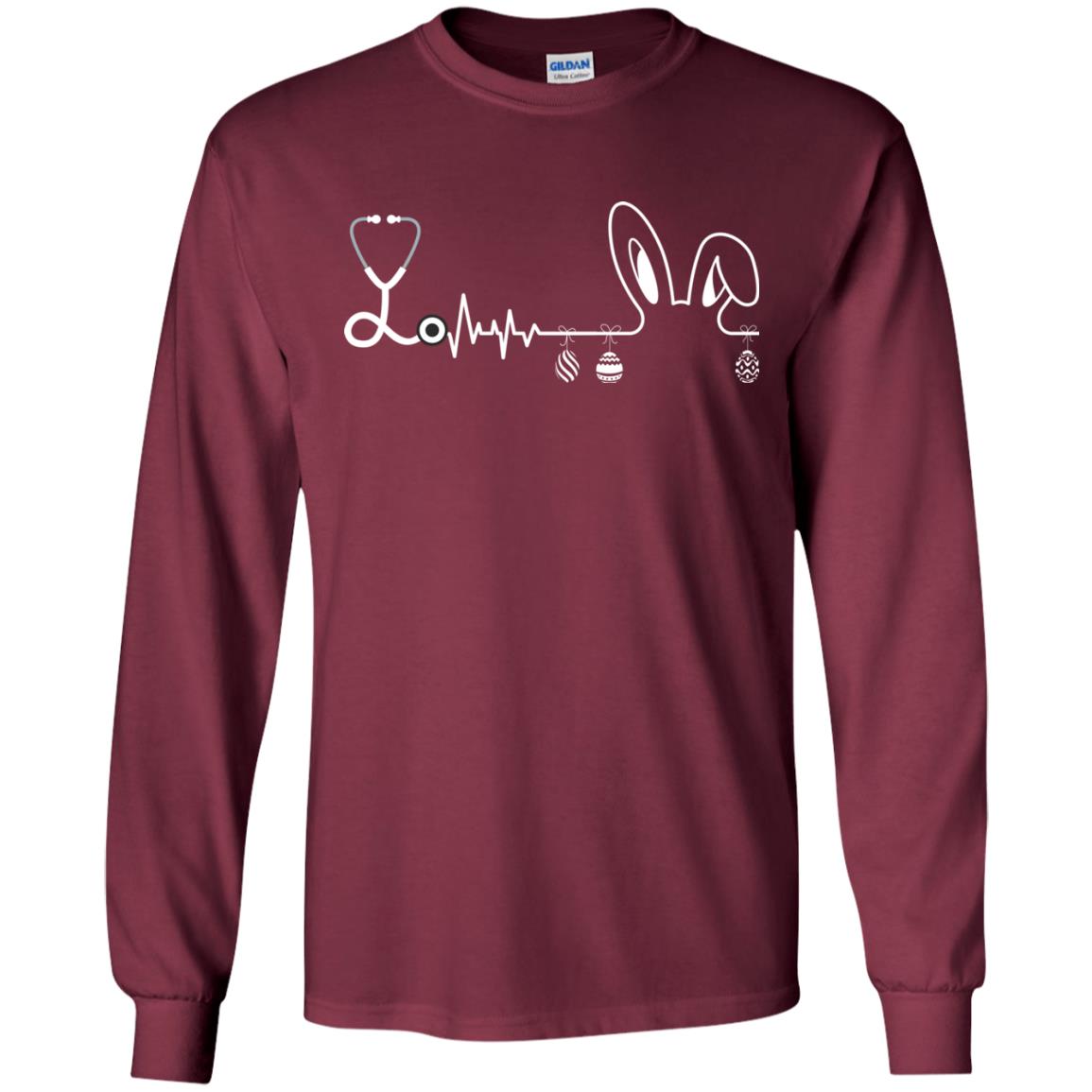 Easter Bunny Nurse Heartbeat T-shirt For Nursing Lover Maroon