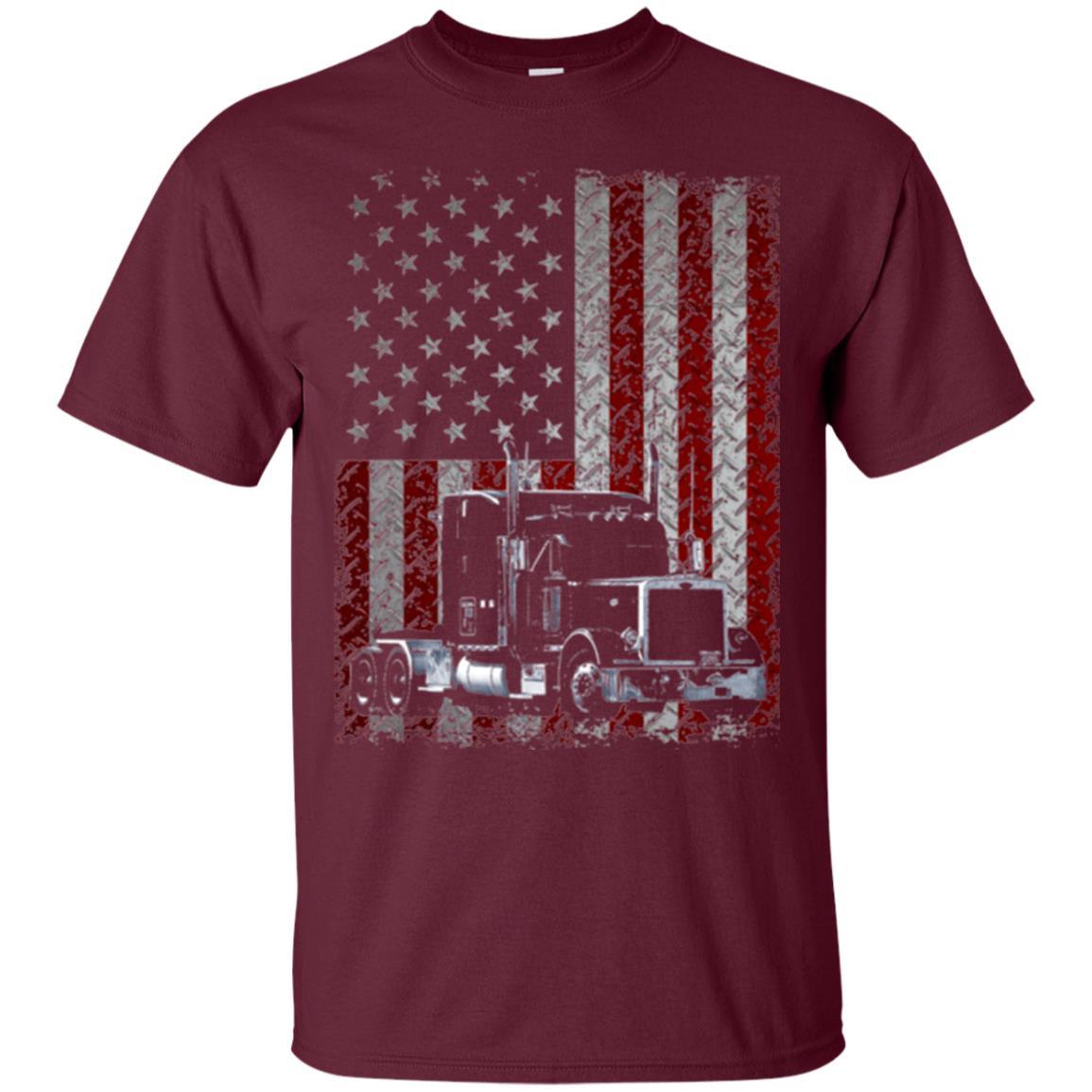Trucker T-shirt Truck Driver American Flag Maroon