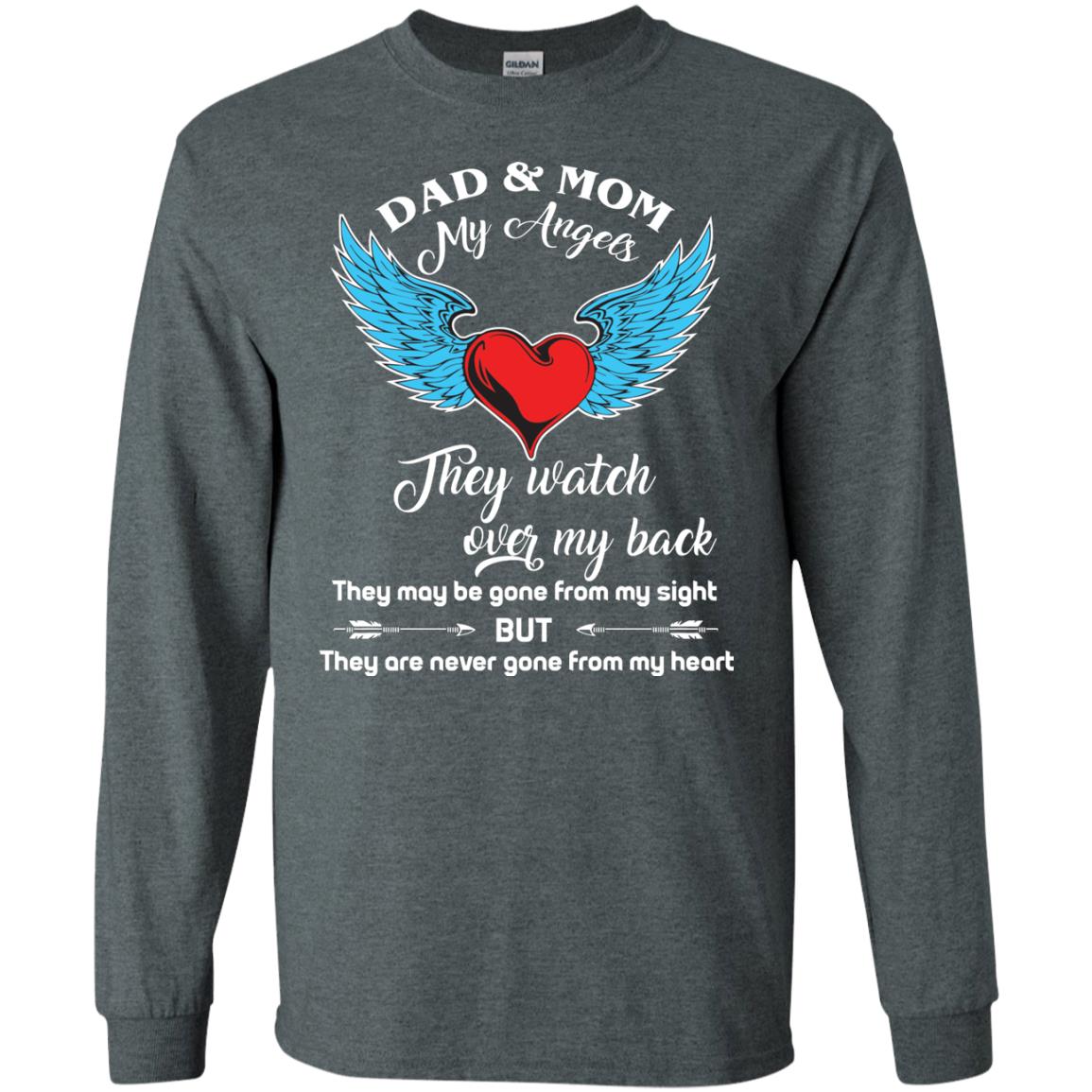 Dad And Mom My Angels They Watch Over My Back Family T-shirt Dark Heather