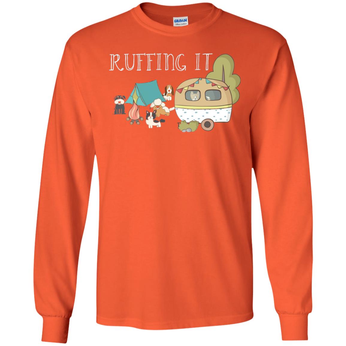 Ruffing It Camping With Dogs Camper T-shirt Orange