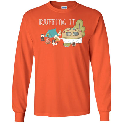 Ruffing It Camping With Dogs Camper T-shirt Orange