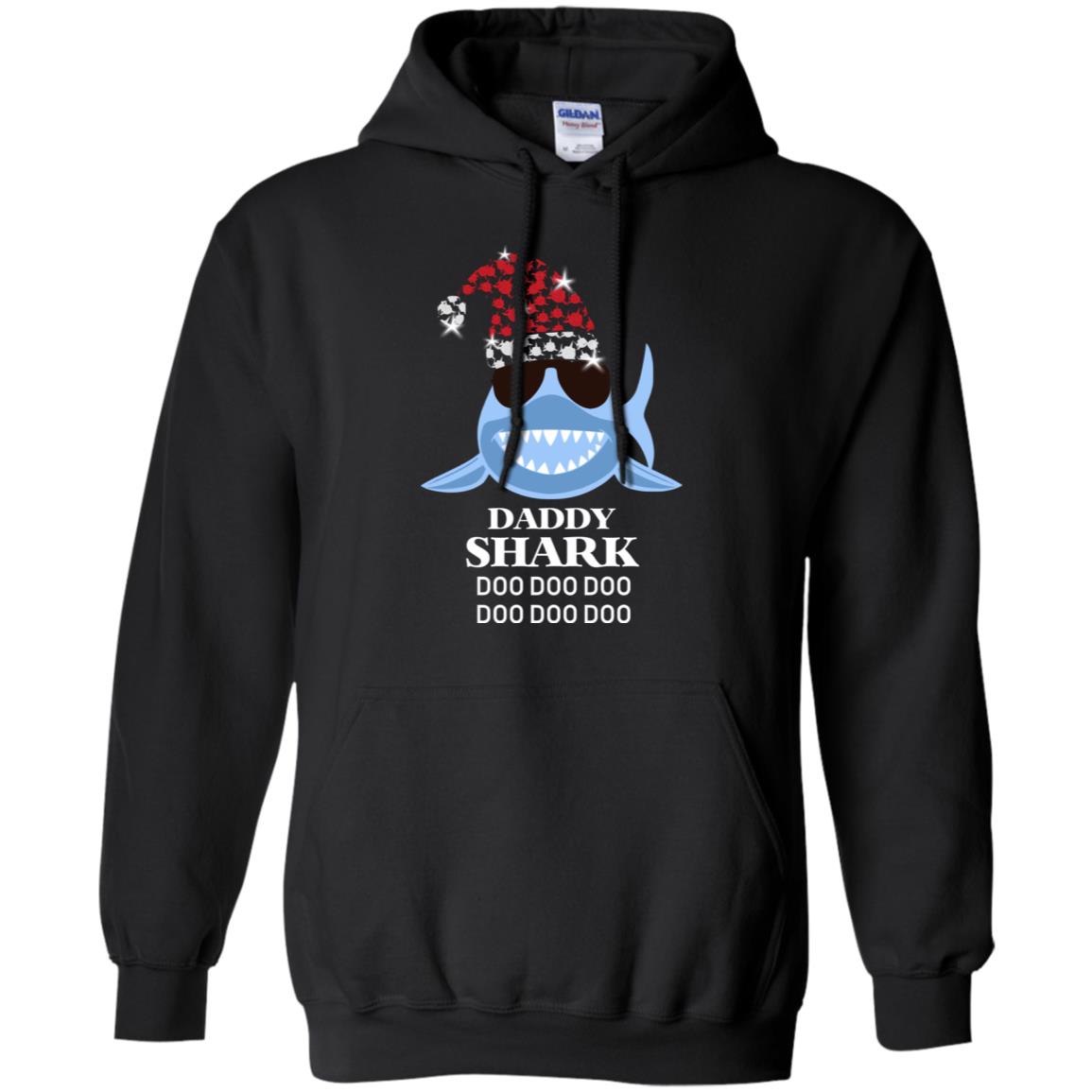 Daddy Shark With Santa Claus Hat Merry X-mas Family Shark Gift Shirt Black